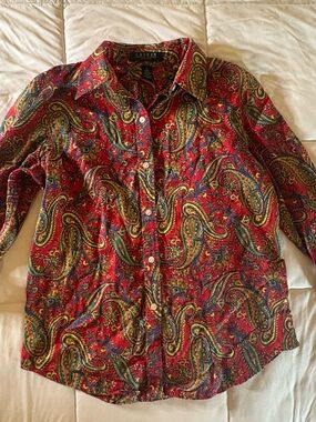 Ralph Lauren Red Multicolor Paisley Blouse
